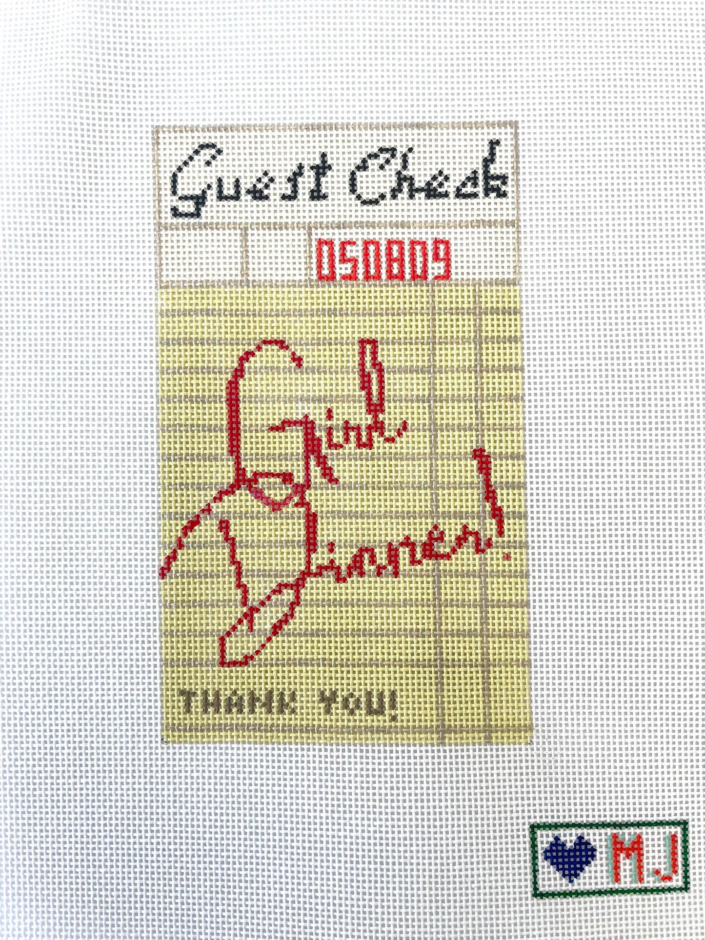 Girl dinner guest check - Hand Painted Needlepoint Canvas