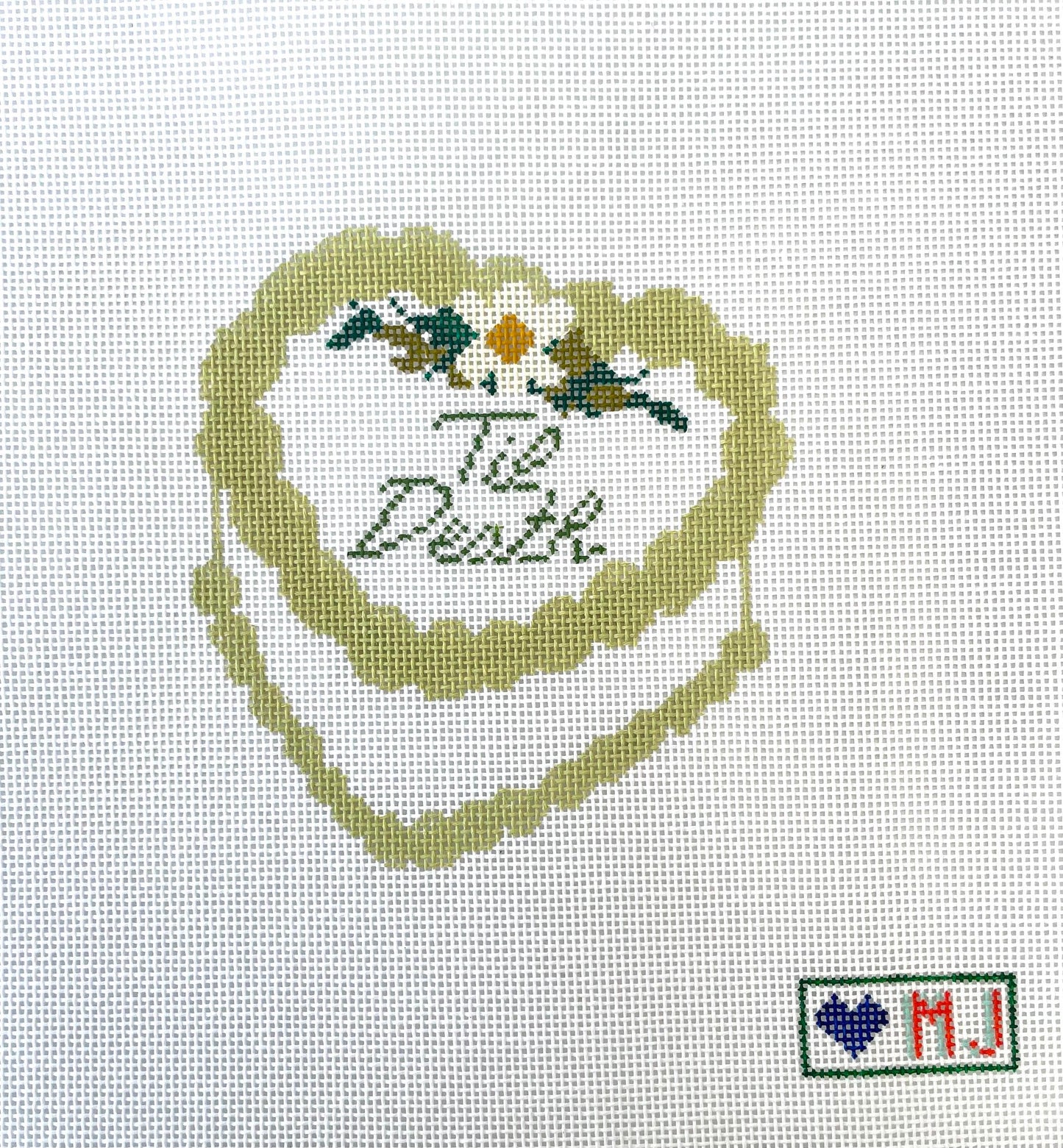 Wedding heart cake - til death - Hand Painted Needlepoint Canvas