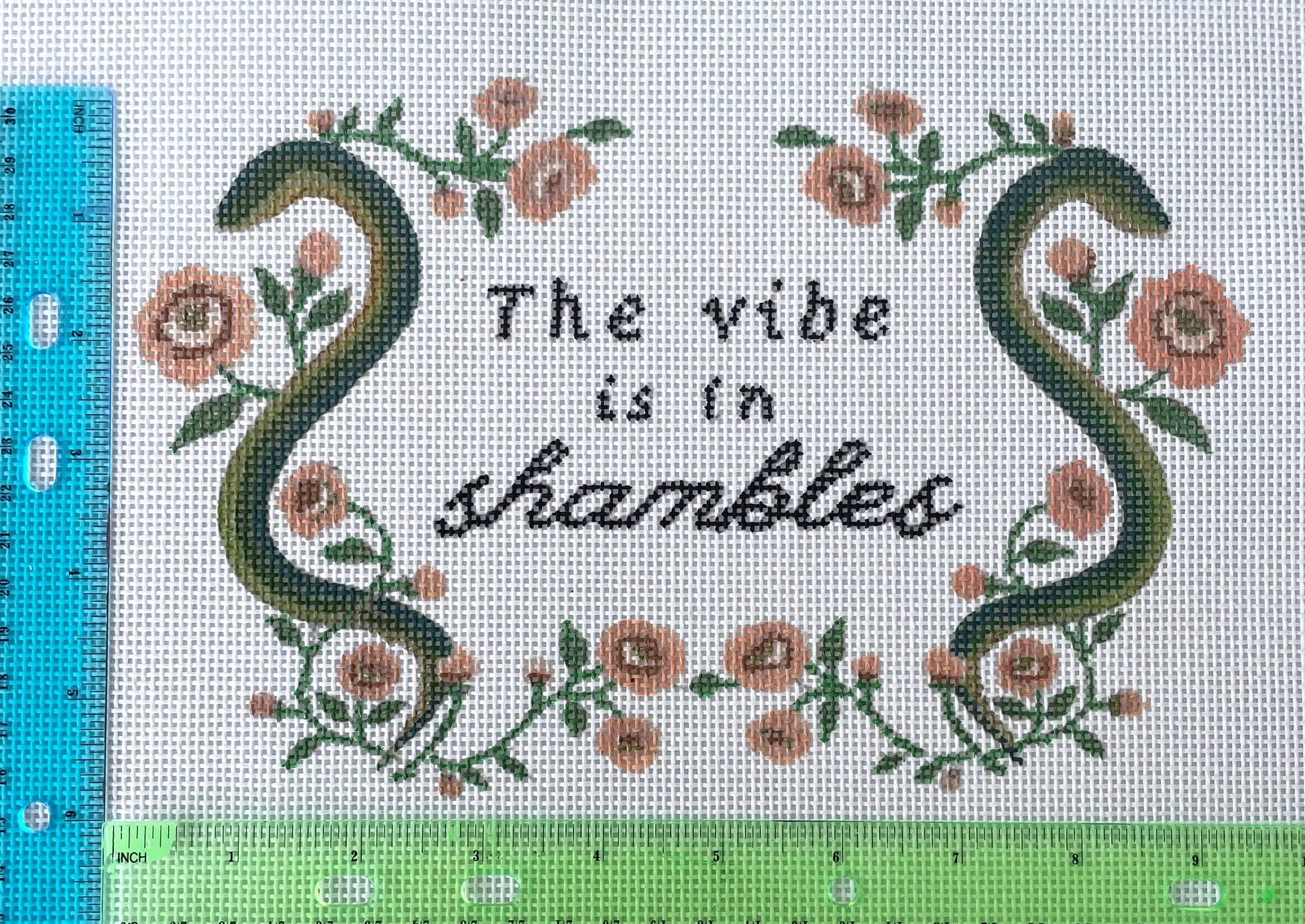 PRE ORDER- 4 weeks the vibe is in shambles Hand Painted Needlepoint Canvas
