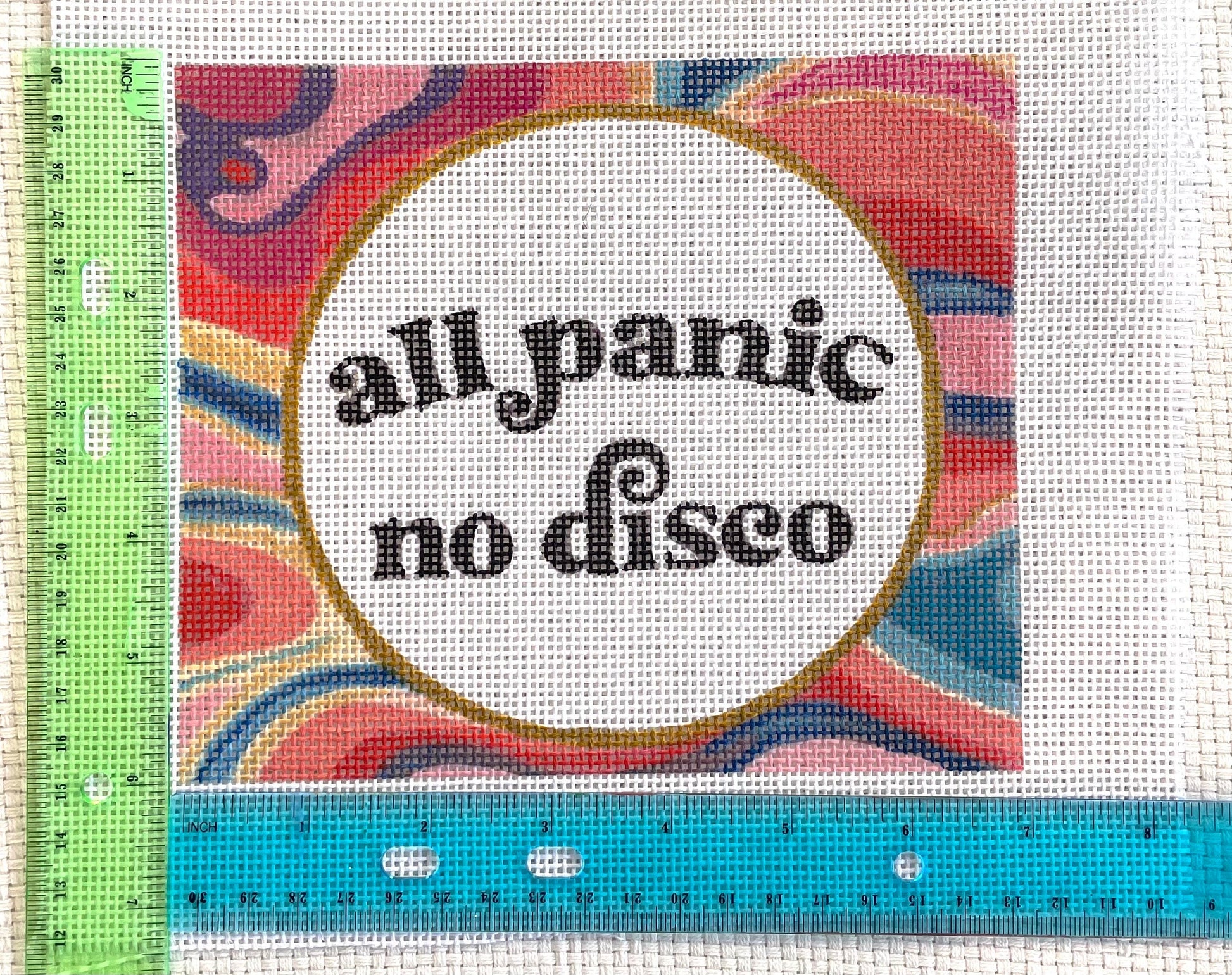 PRE ORDER- 4 weeks swirly all panic no disco Hand Painted Needlepoint Canvas
