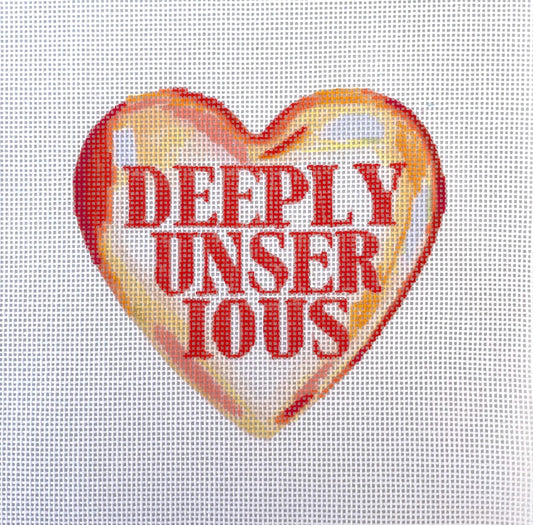 PRE ORDER- 4 weeks hand painted emotional support needlepoint canvas - deeply unserious heart