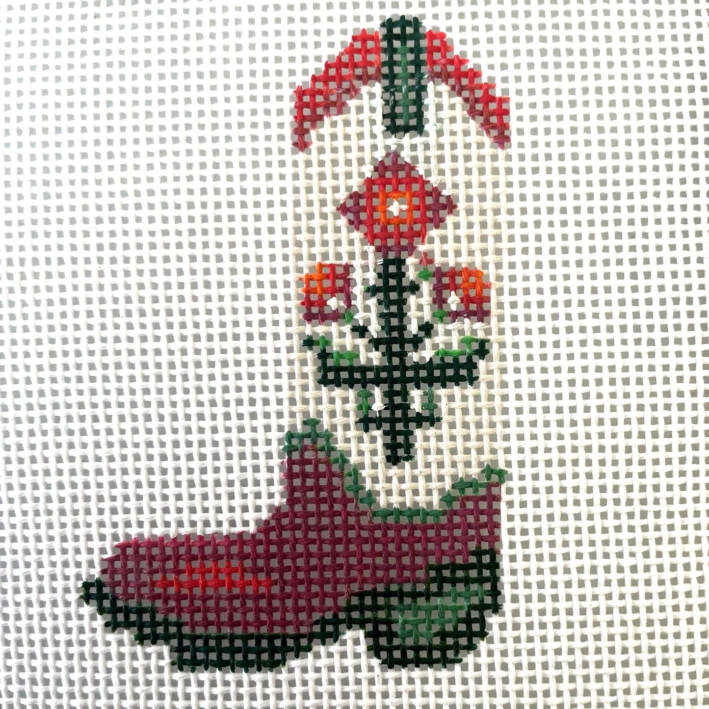 Cowgirl Christmas boot - hand painted needlepoint canvas