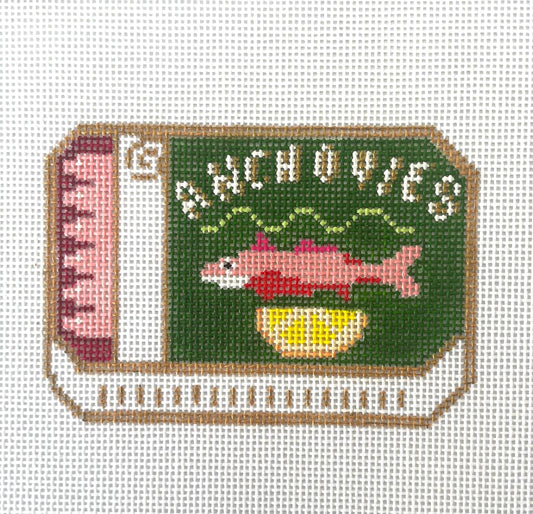 Tin of Anchovies stitch Painted Needlepoint Canvas