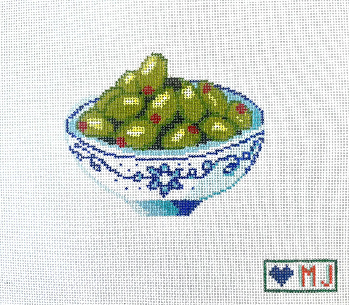 Bowl of olives stitch Painted Needlepoint Canvas