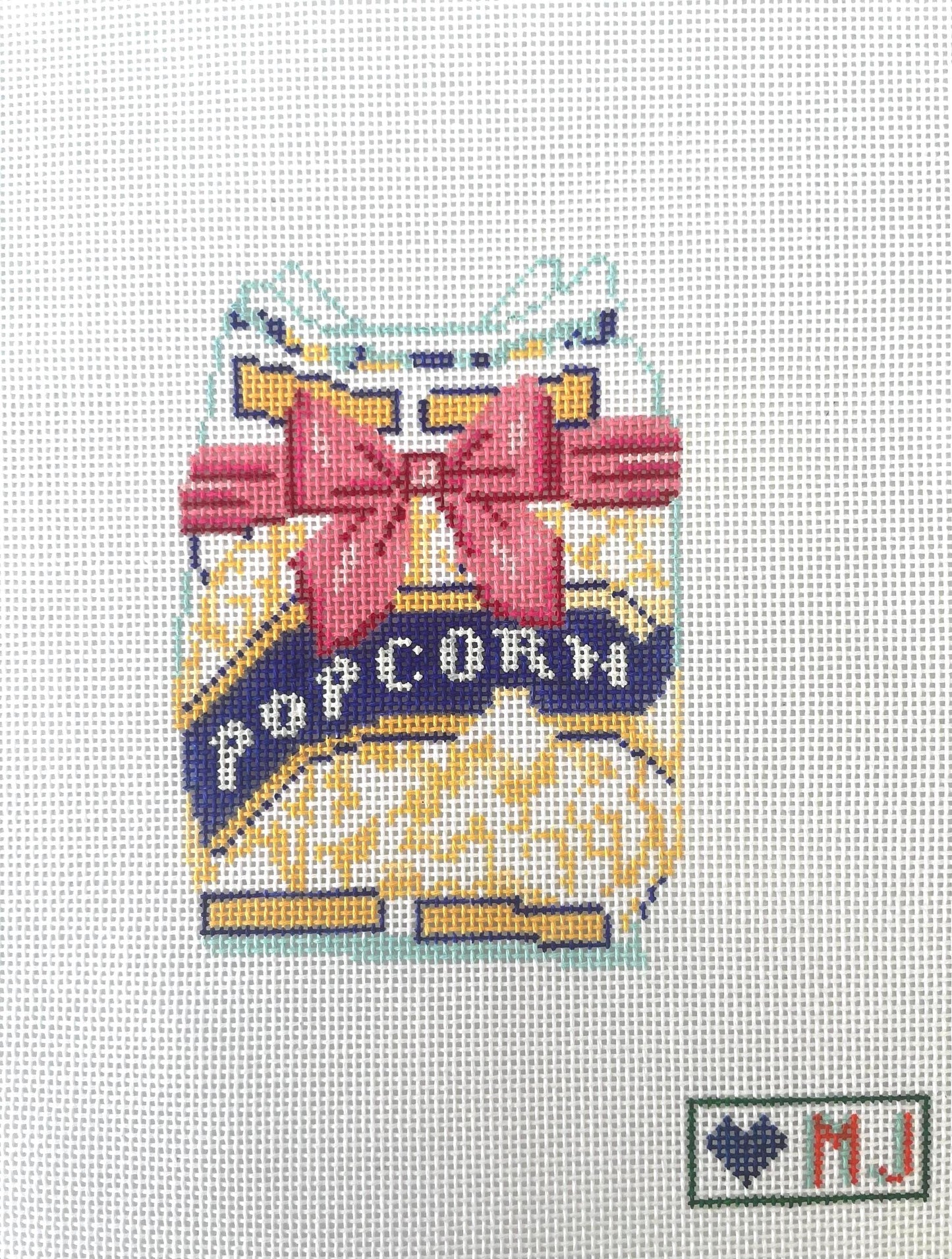 microwave popcorn with a bow Stitch Painted Needlepoint Canvas
