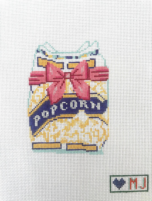 microwave popcorn with a bow Stitch Painted Needlepoint Canvas