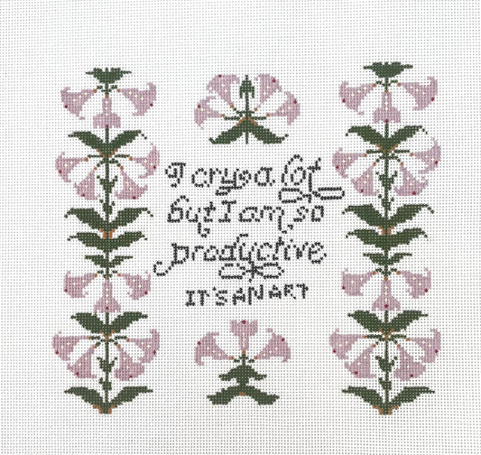I cry a lot but I am so productive hand painted needlepoint canvas