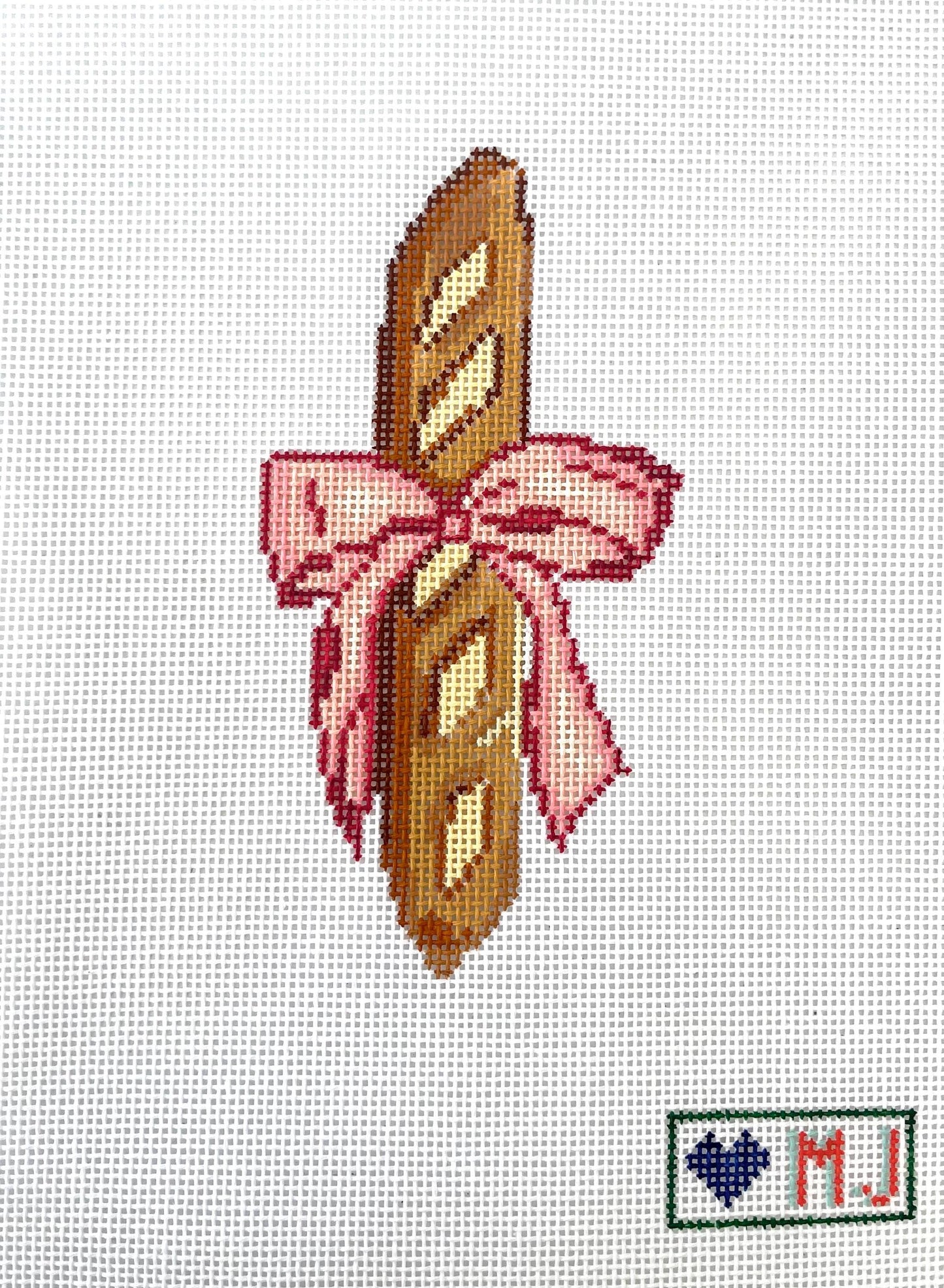 Baguette with a bow Hand Painted Needlepoint Canvas