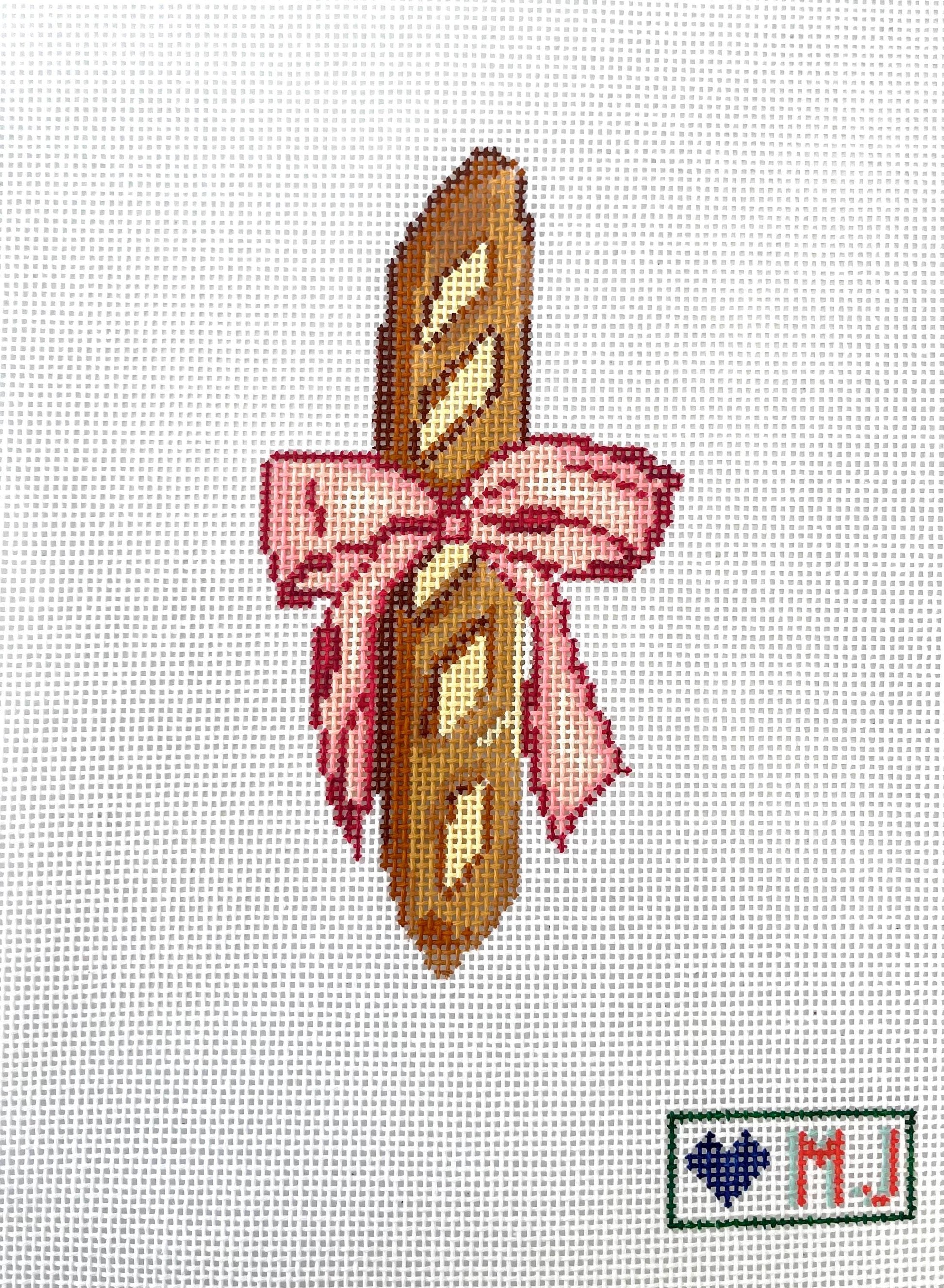 Baguette with a bow Hand Painted Needlepoint Canvas