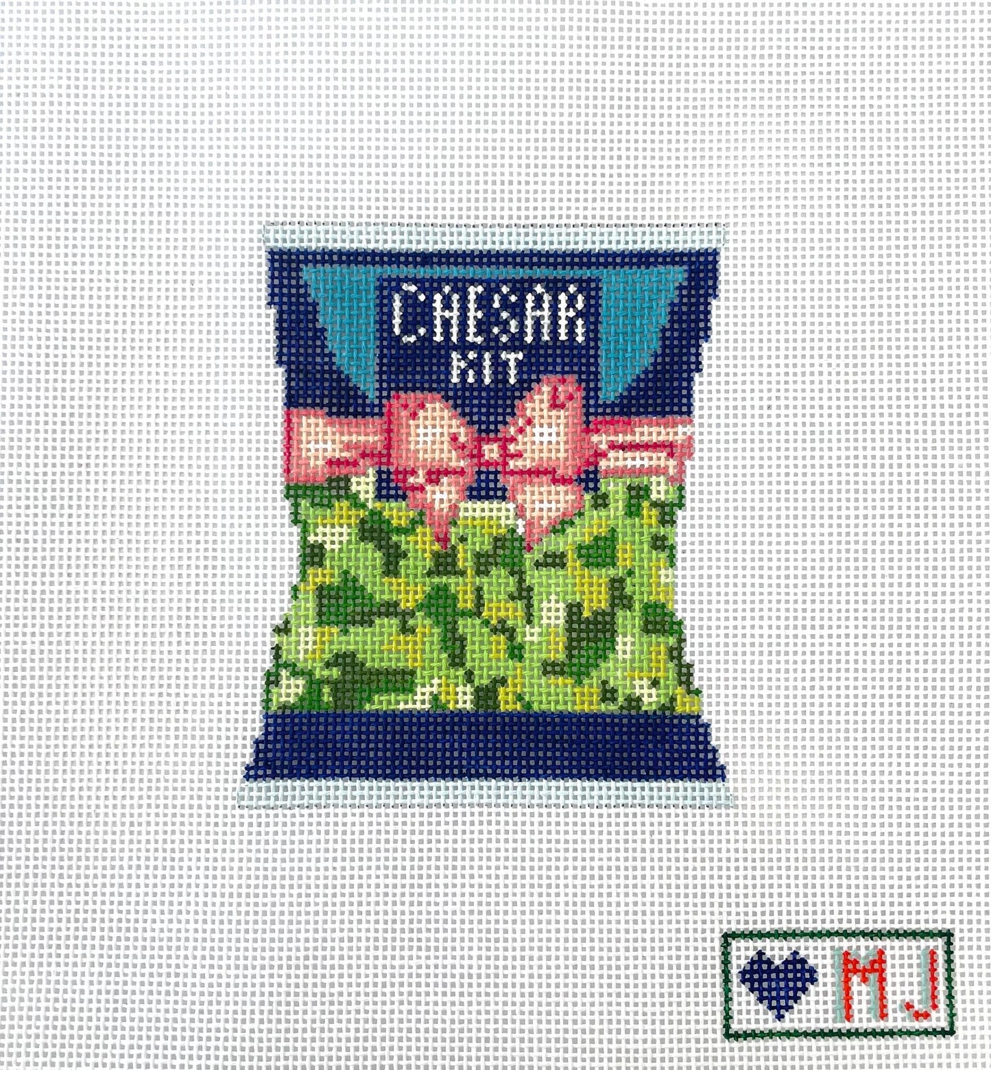 Caesar salad bag kit with bow Hand Painted Needlepoint Canvas
