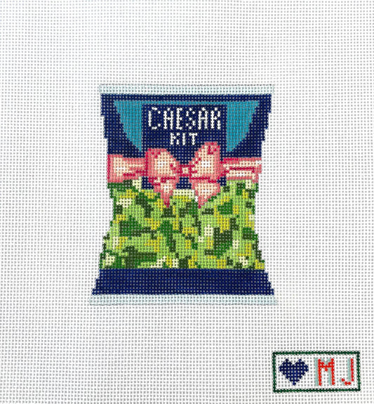 Caesar salad bag kit with bow Hand Painted Needlepoint Canvas